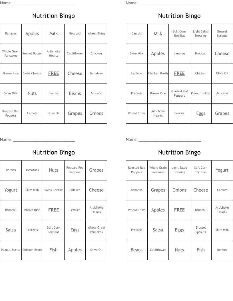 Nutrition Bingo