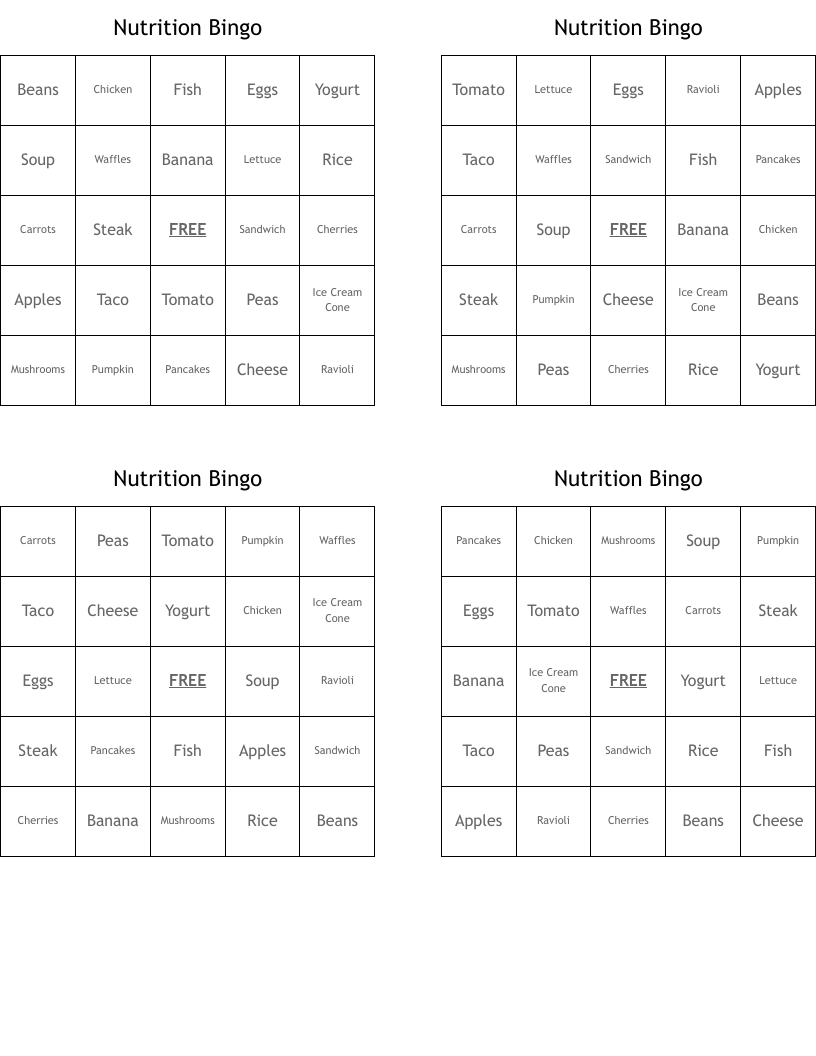 Nutrition Bingo