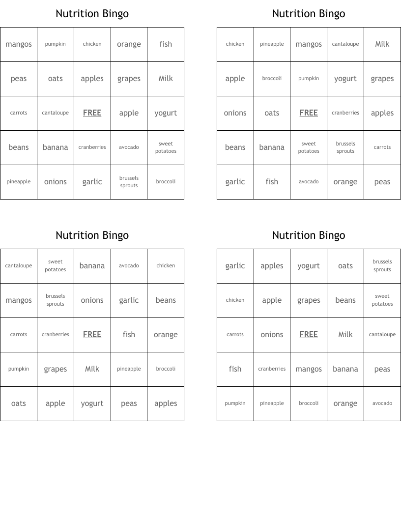 Nutrition Bingo