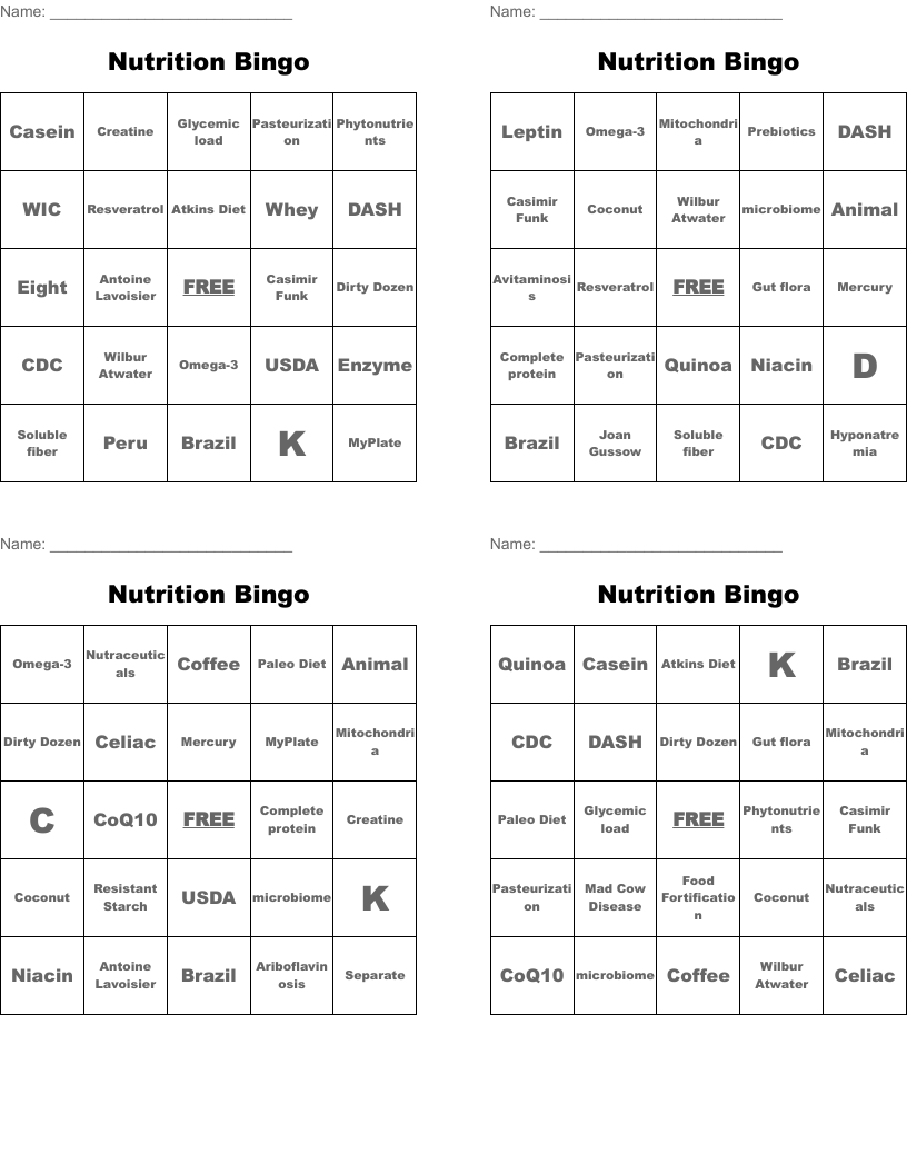Nutrition Bingo