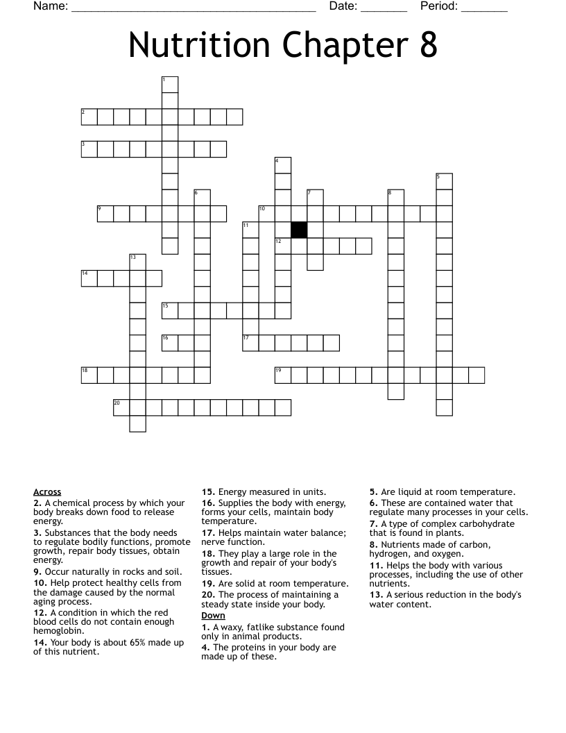 Nutrition Chapter 8 Crossword
