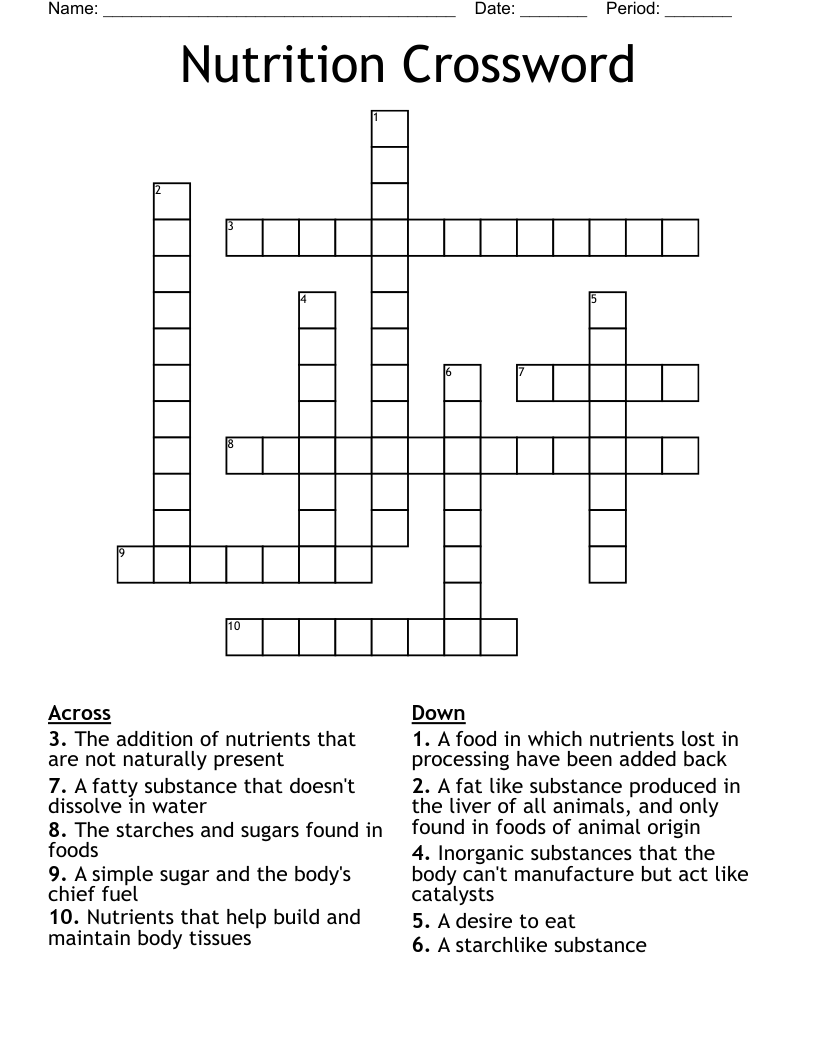 Nutrition Crossword
