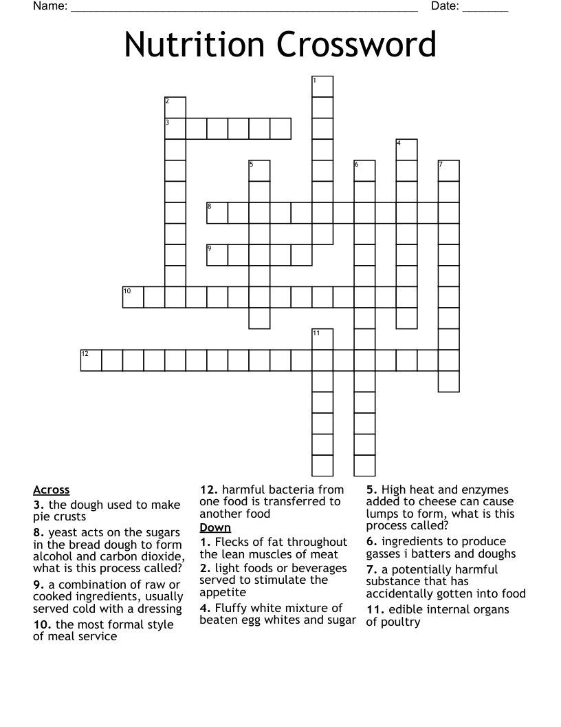 Nutrition Crossword