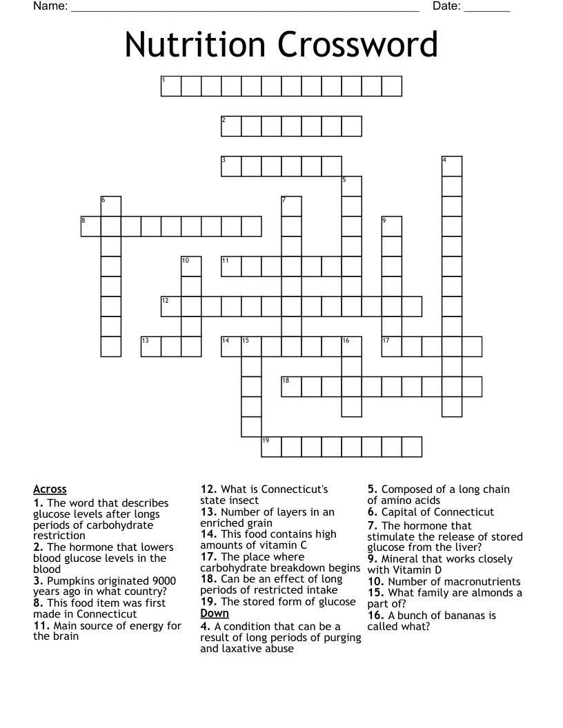 Nutrition Crossword