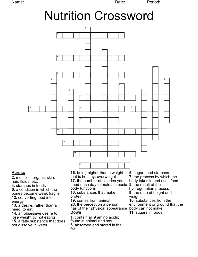 Nutrition Crossword