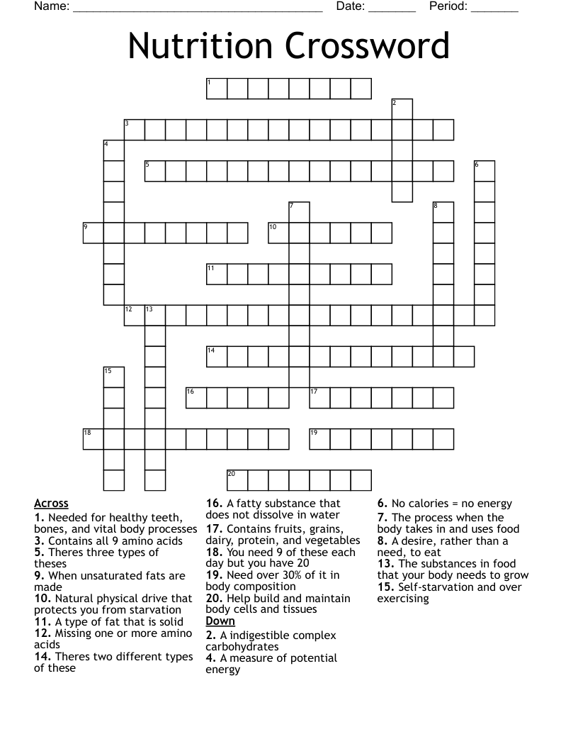 Nutrition Crossword