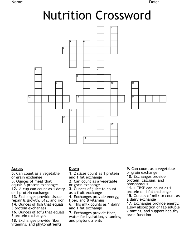 Nutrition Crossword