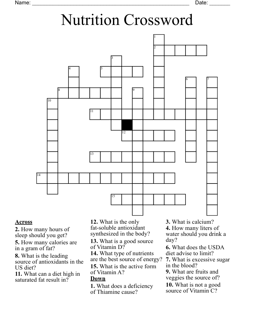 Nutrition Crossword