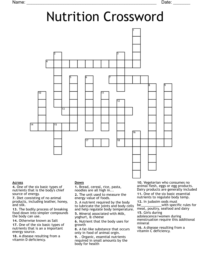 Nutrition Crossword