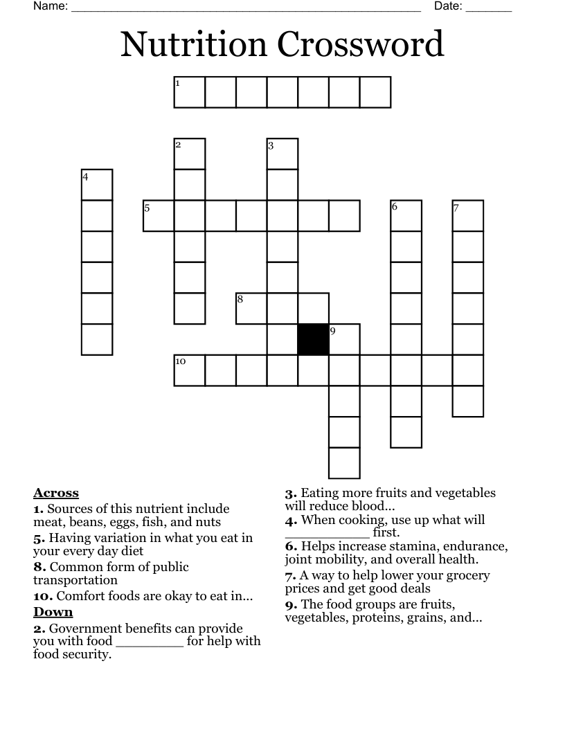 Nutrition Crossword