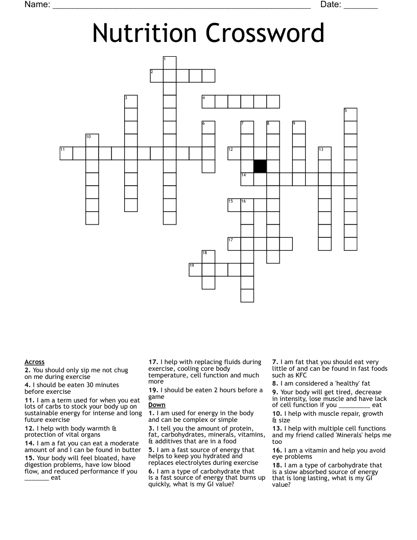 Nutrition Crossword