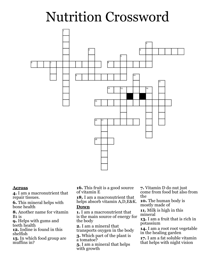 Nutrition Crossword