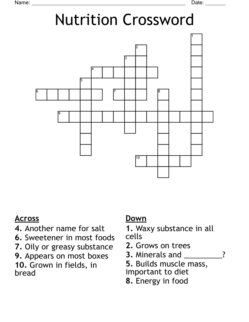 Nutrition Crossword