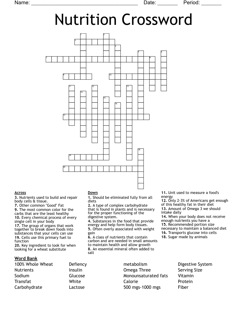 Nutrition Crossword