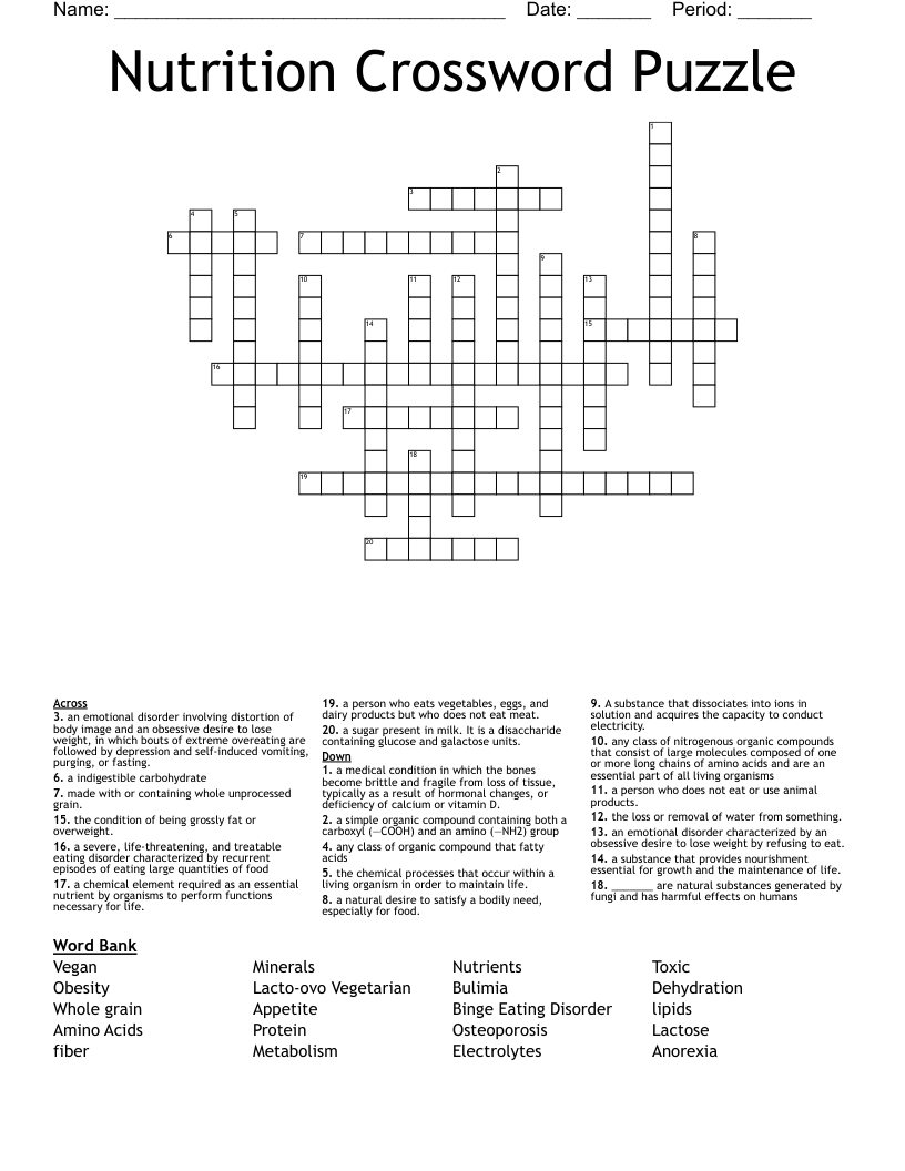 Nutrition Crossword Puzzle