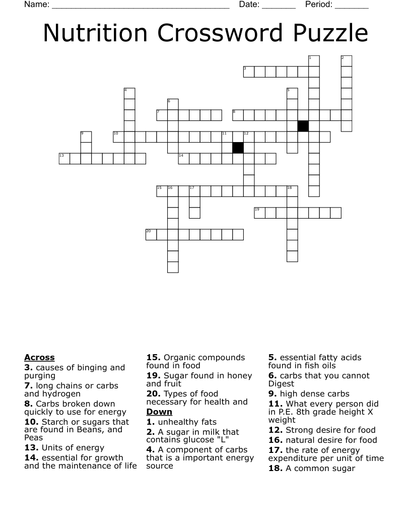 Nutrition Crossword Puzzle