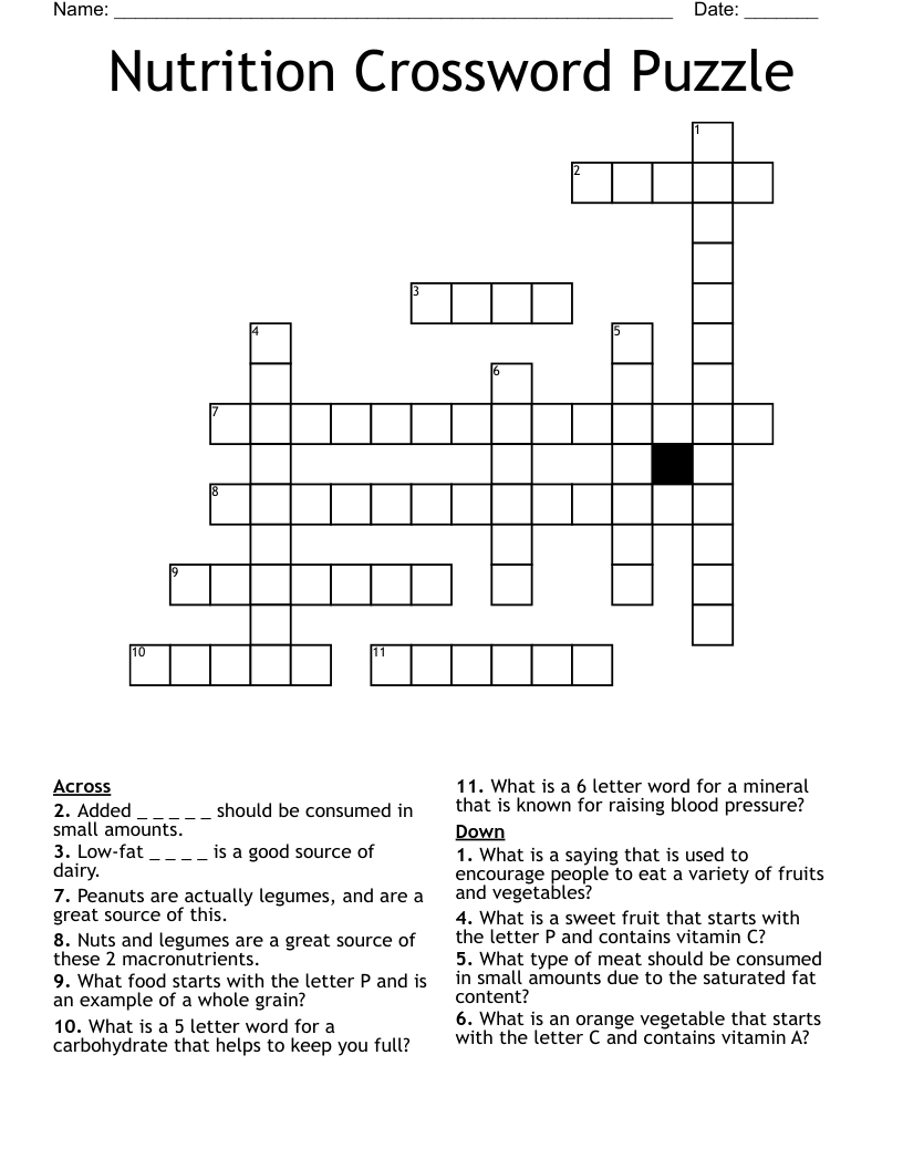 Nutrition Crossword Puzzle