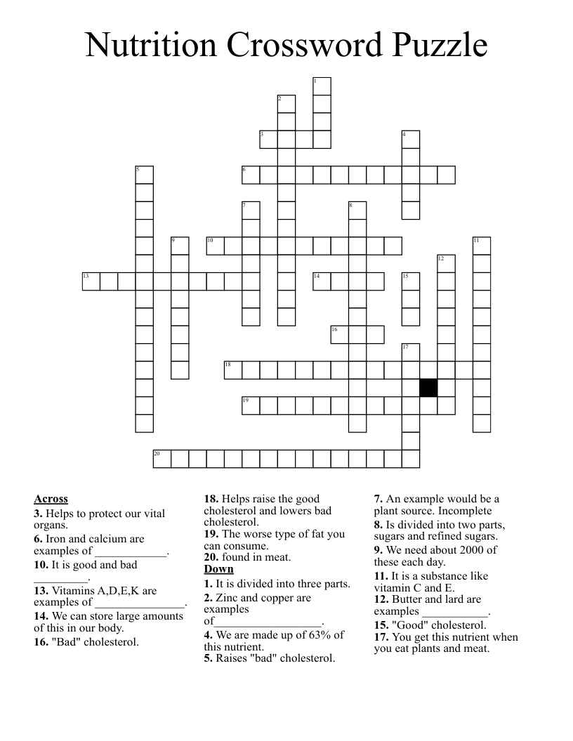 Nutrition Crossword Puzzle