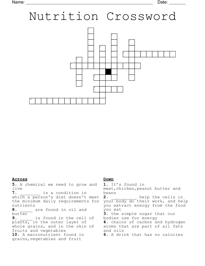 Nutrition Crossword 