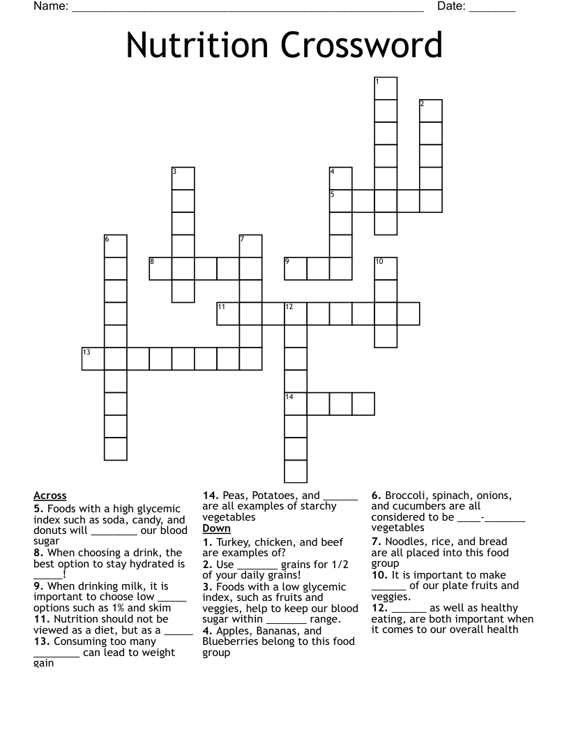 Nutrition Crossword 