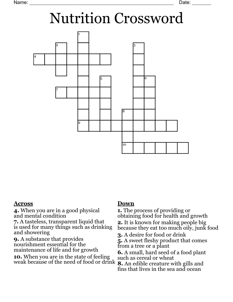 Nutrition Crossword 