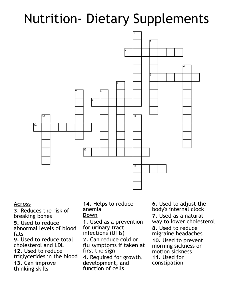Nutrition- Dietary Supplements Crossword