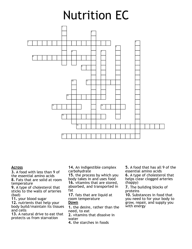 Nutrition EC Crossword