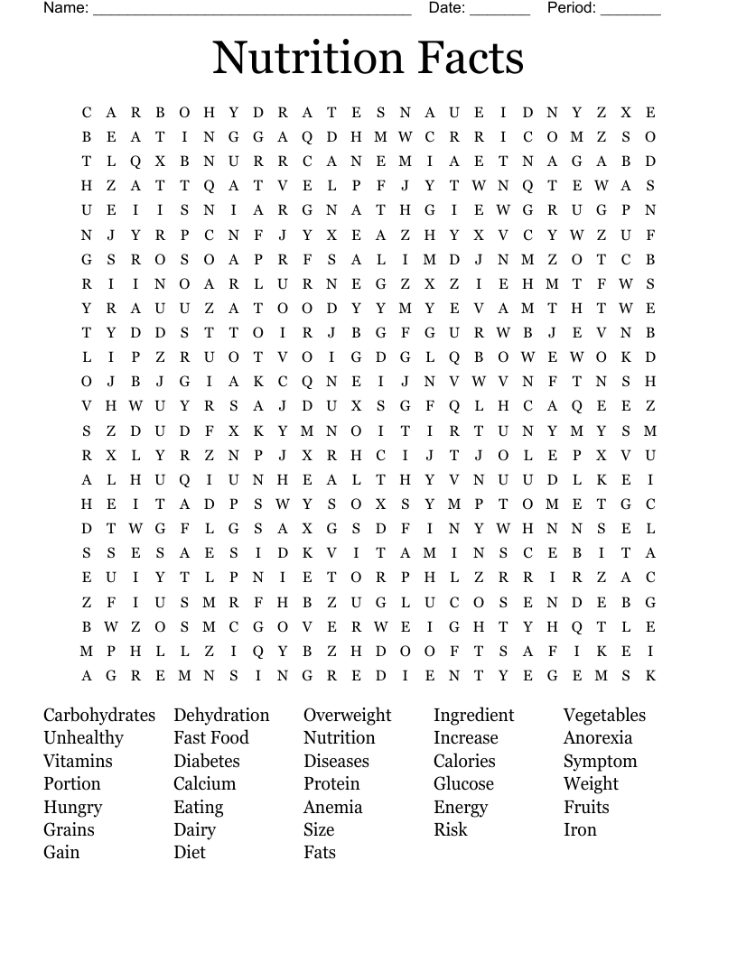 Nutrition Facts  Word Search