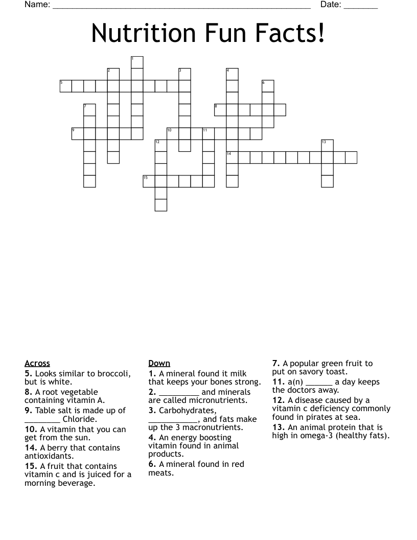 Nutrition Fun Facts! Crossword
