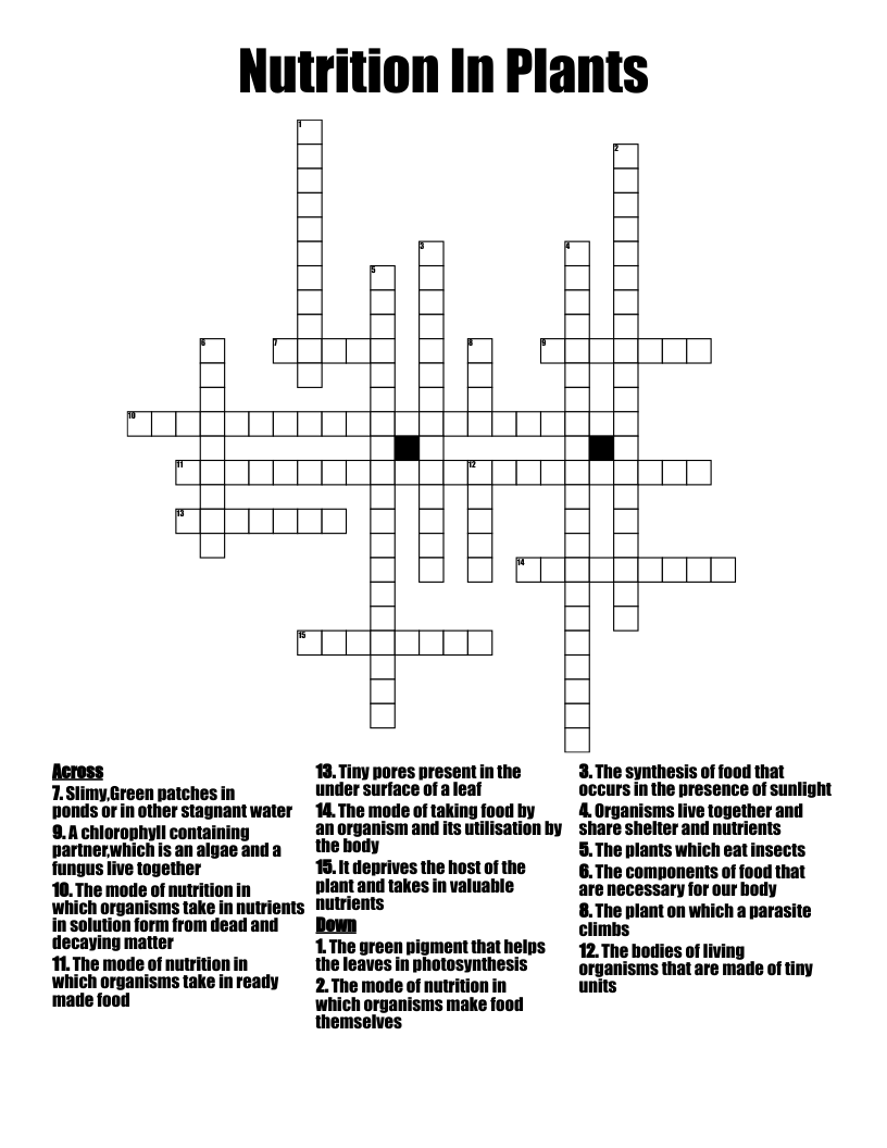 Nutrition In Plants Crossword