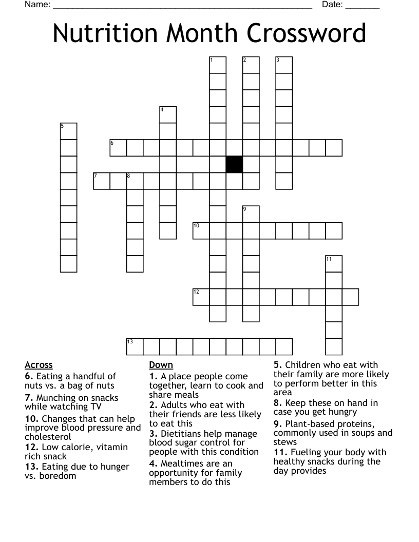 Nutrition Month Crossword