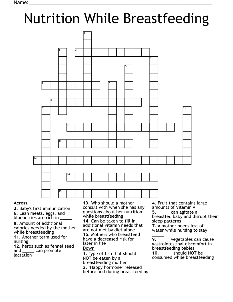 Nutrition While Breastfeeding Crossword