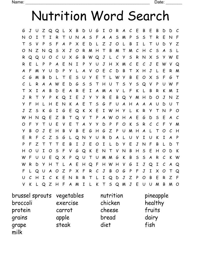 Nutrition Word Search