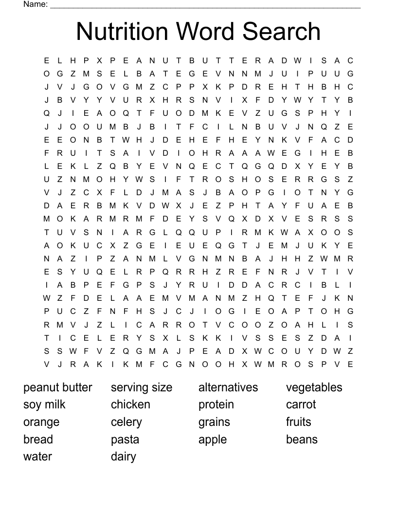 Nutrition Word Search
