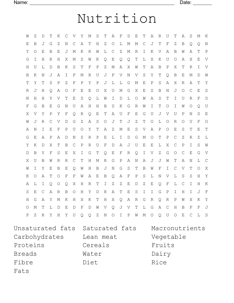 Nutrition  Word Search