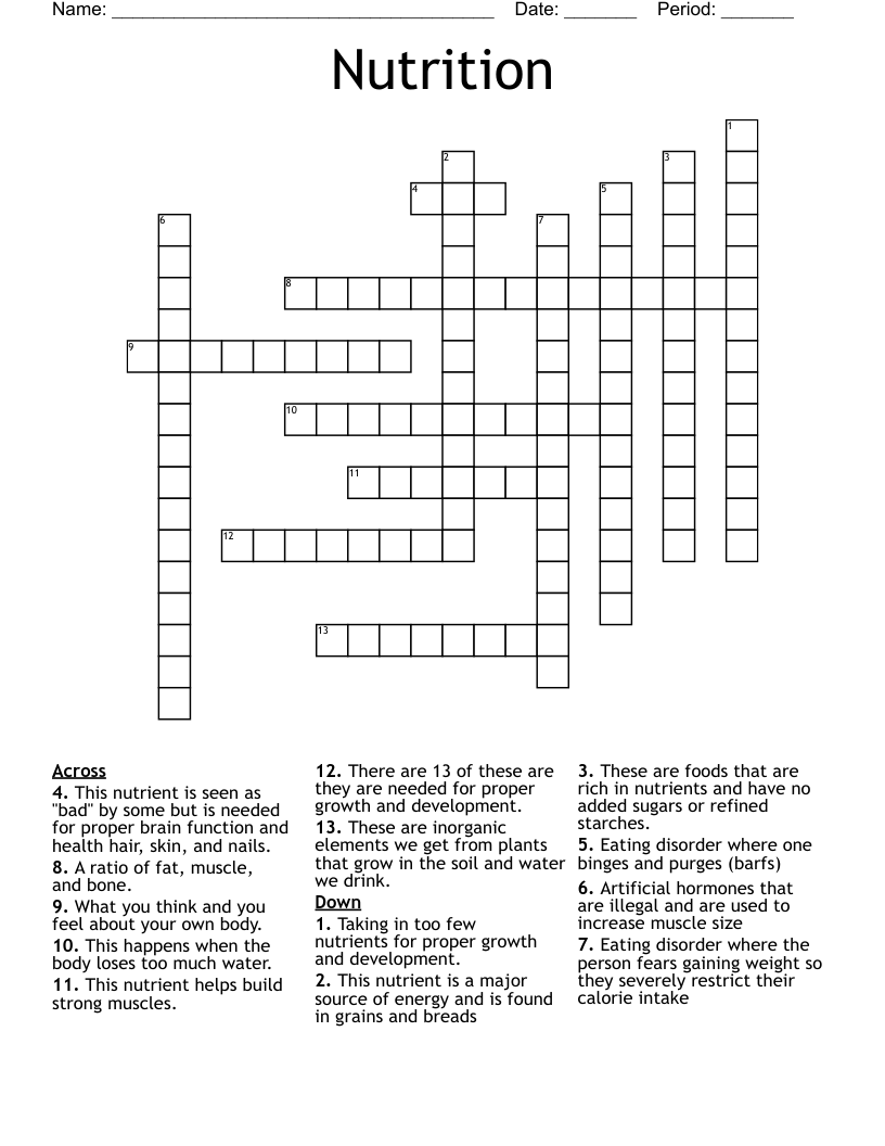 Nutrition  Crossword