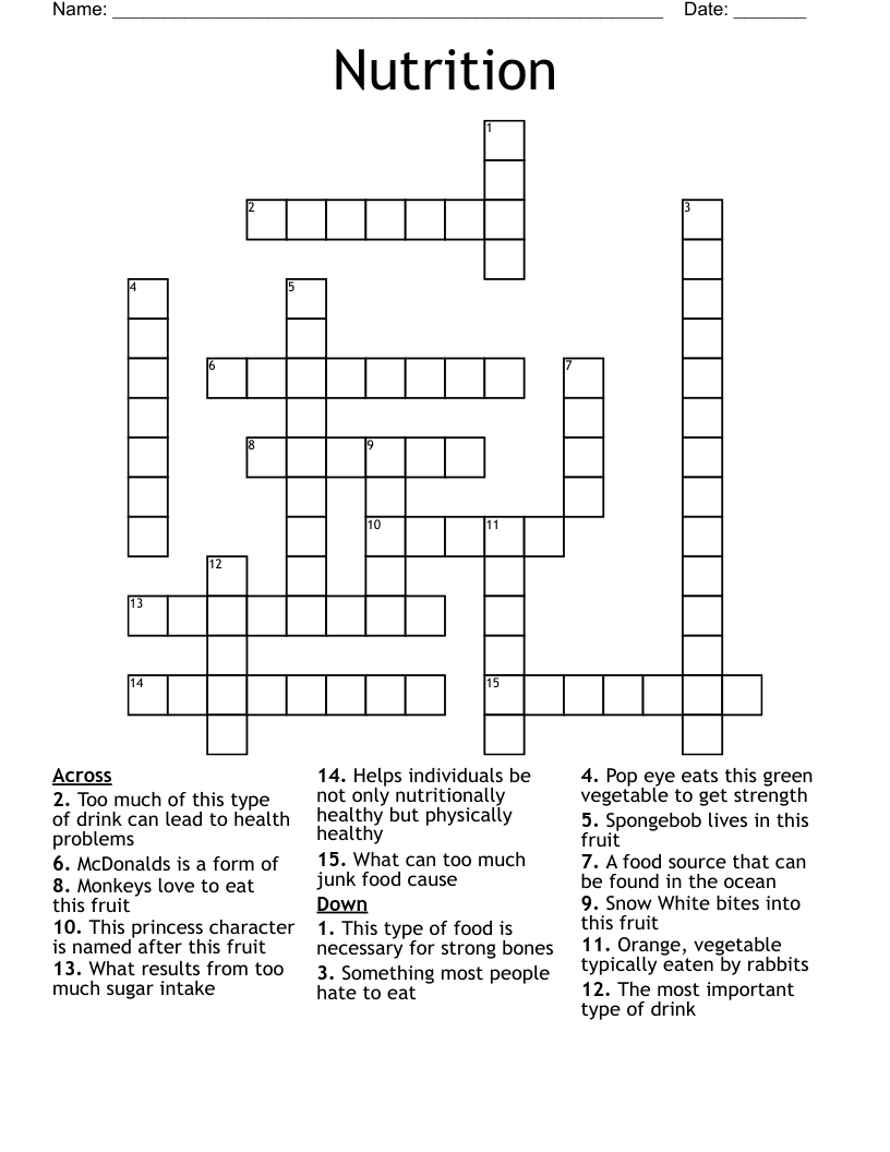 Nutrition  Crossword