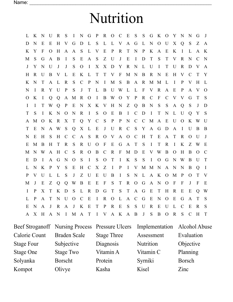 Nutrition  Word Search