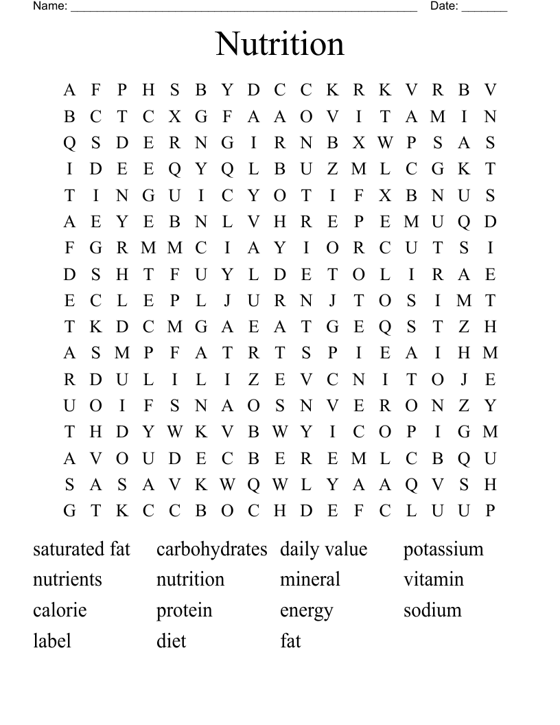 Nutrition  Word Search