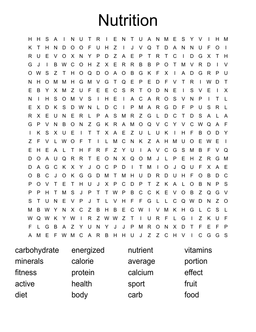 Nutrition  Word Search