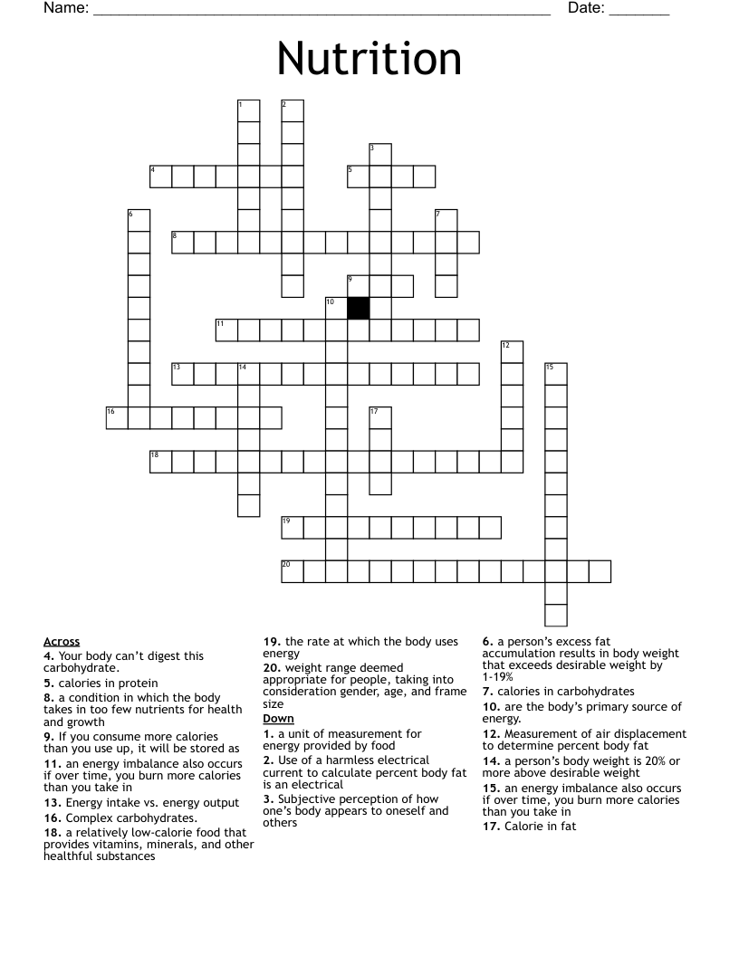 Nutrition  Crossword