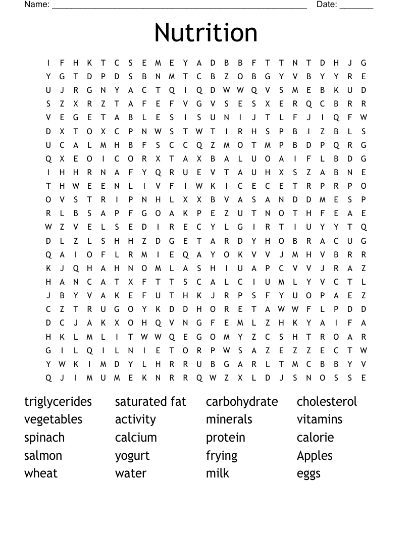 Nutrition  Word Search