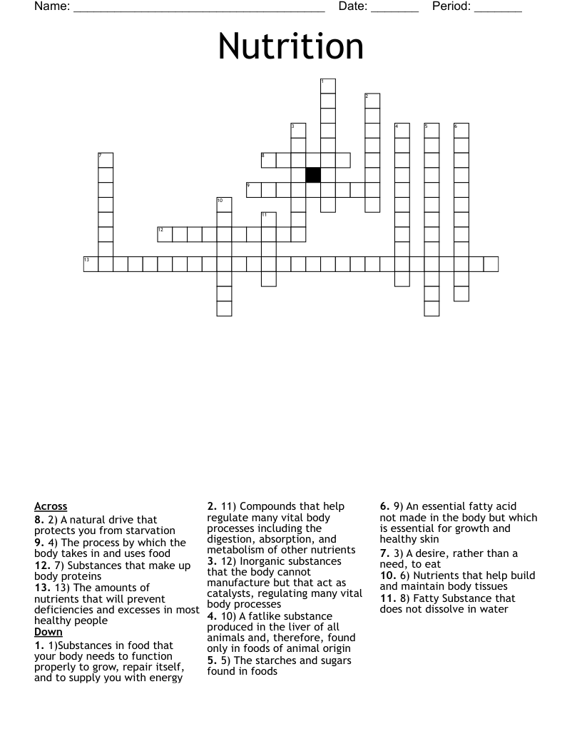Nutrition  Crossword