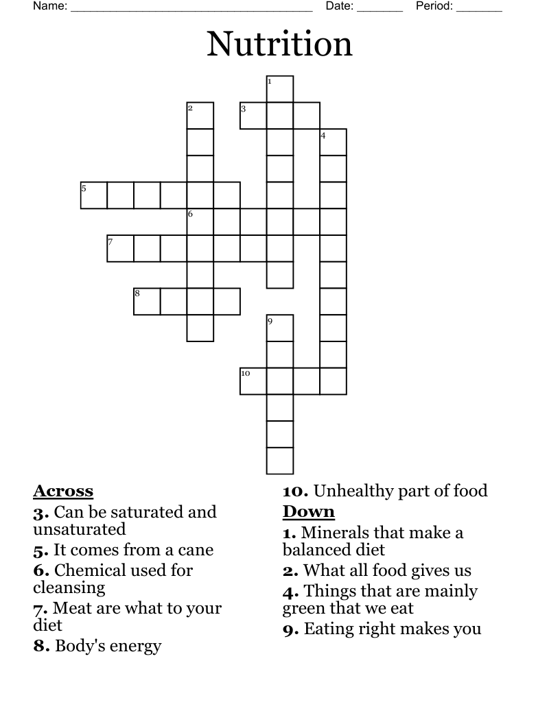 Nutrition  Crossword