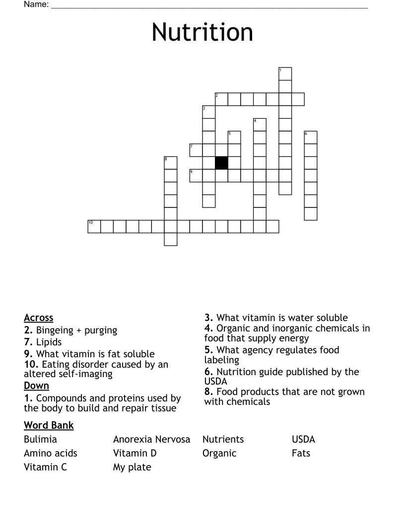 Nutrition  Crossword