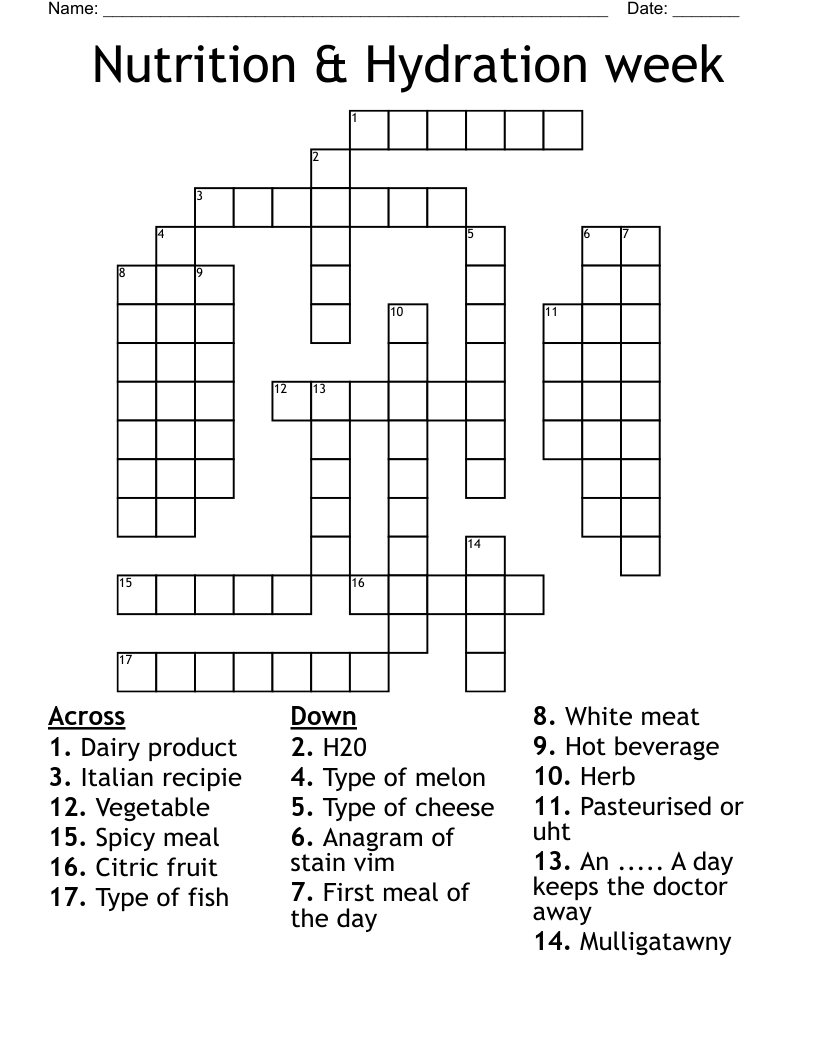 Nutrition & Hydration week  Crossword