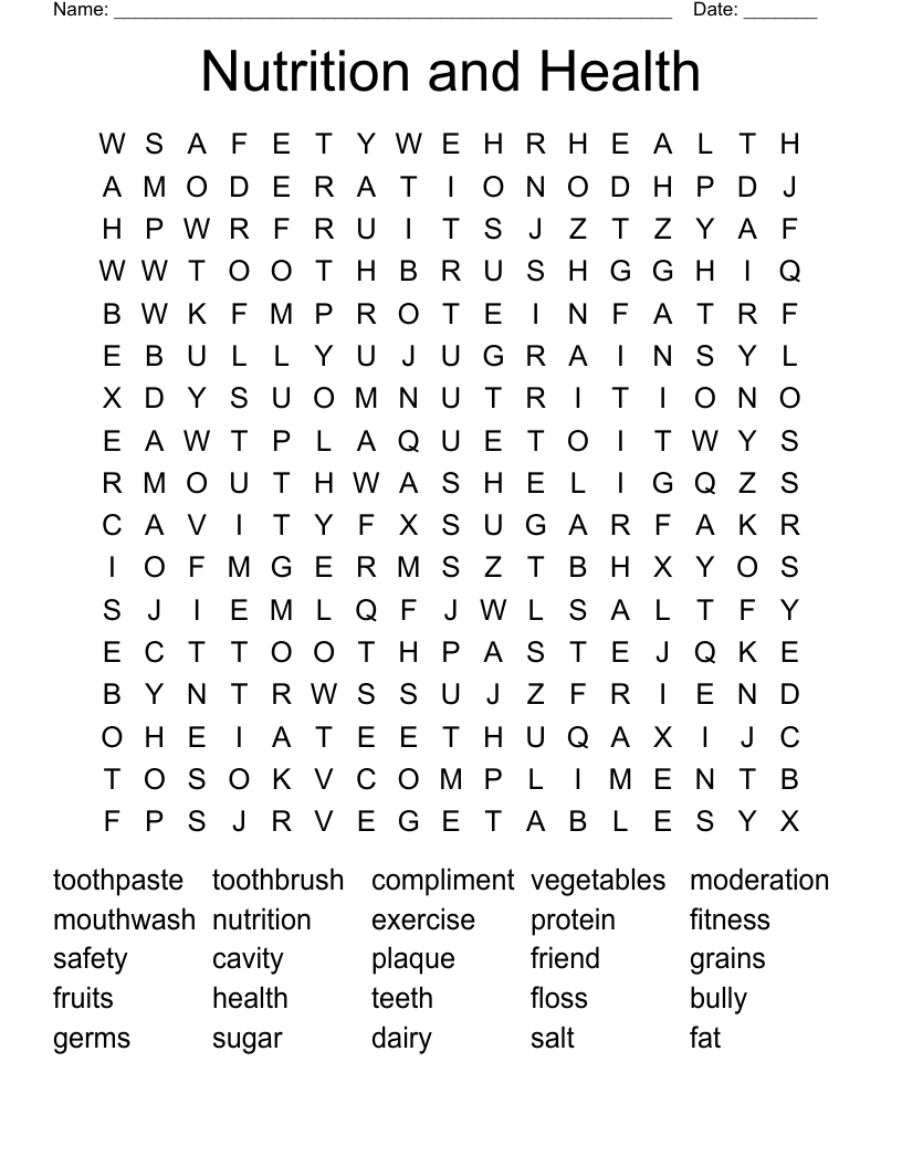 Nutrition and Health Word Search