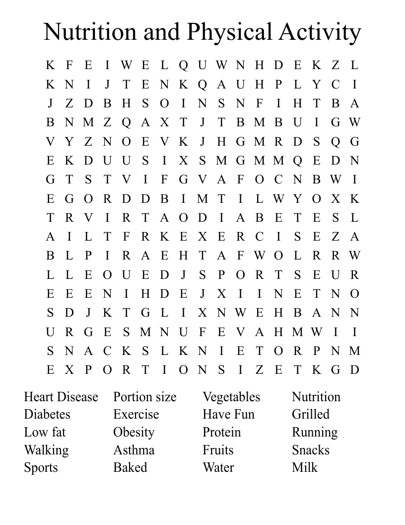 Nutrition and Physical Activity Word Search