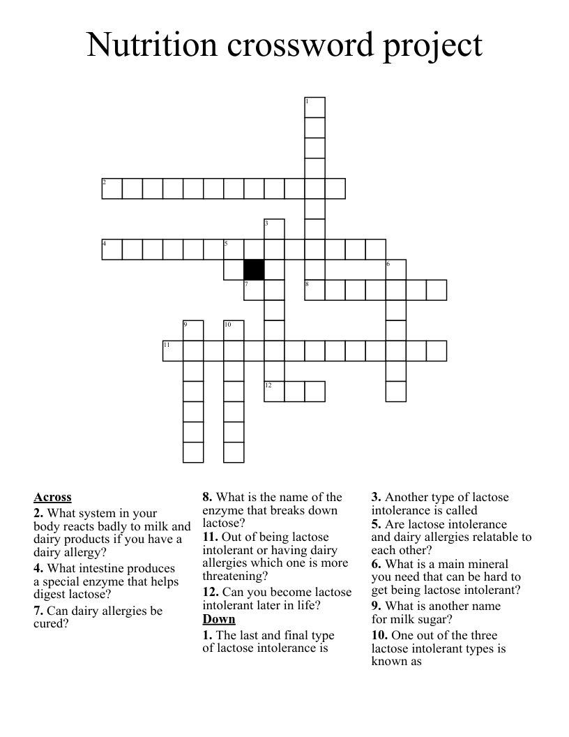 Nutrition crossword project