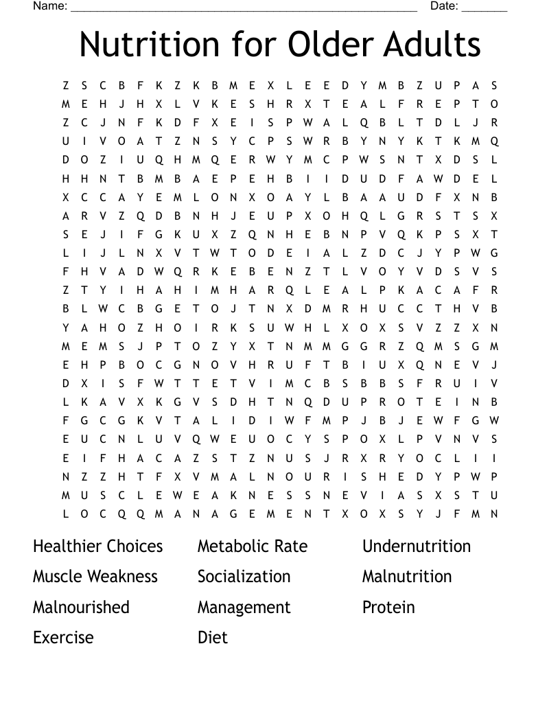 Nutrition for Older Adults Word Search